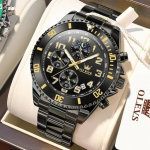 OLEVS Men's Business Watch Gold Blue with Large Easy-Read Analog Quartz Date Display Luxury Stainless Steel Band Waterproof Luminous Hands